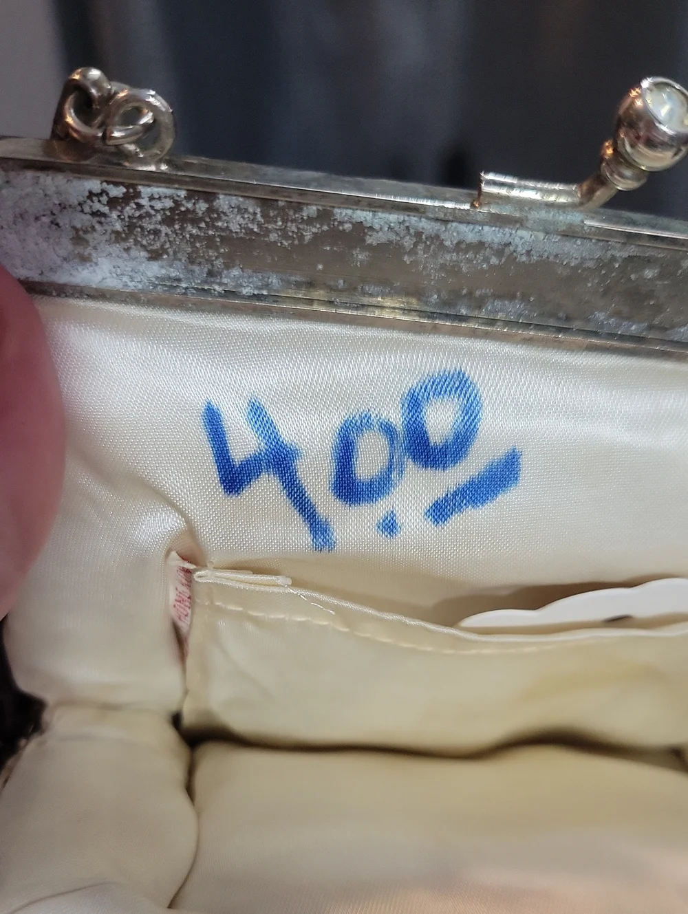 Vintage Beaded / Faux Cream Seed Pearl Formal Woman's Clutch Purse